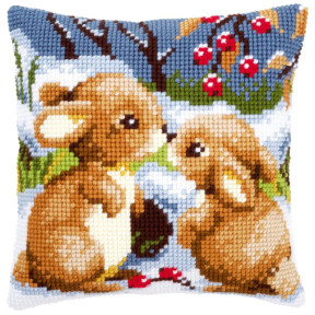 Снежные кролики Набор для вышивания крестом (подушка) Vervaco PN-0021832
