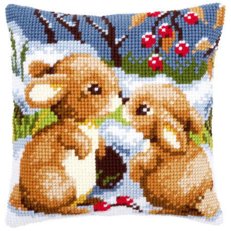 Снігові кролики Набір для вишивання хрестом (подушка)Vervaco