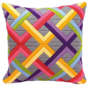 Цветные диагонали на сером Набор для вышивания гладью (подушка)