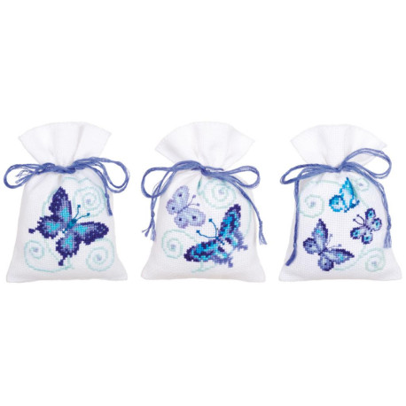 Сумки с синими бабочками Набор для вышивания крестом (мешок)3 по 8х12, аида 18 Vervaco PN-0146430