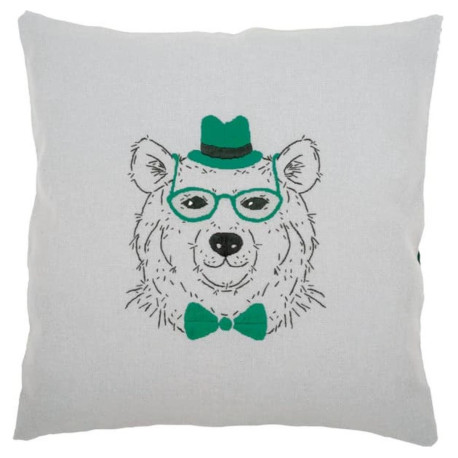 Ведмідь у зелених окулярах Набір для вишивання гладдю (подушка)