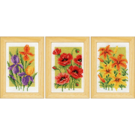 Літні квіти Набір мініатюр для вишивки хрестиком (набір із 3