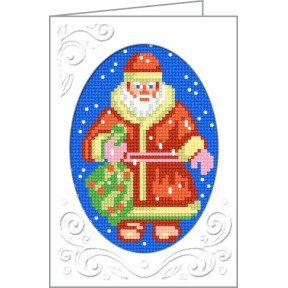 Дед Мороз Открытка с канвой с нанесенным рисунком Чарівниця M-01