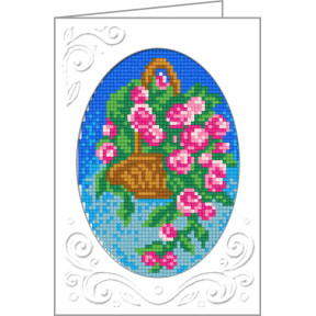 Корзина с цветами Открытка с канвой с нанесенным рисунком Чарівниця M-11