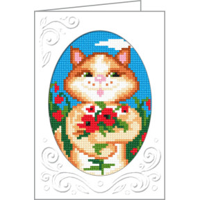 Кіт з букетом Листівка з канвою з нанесеним малюнком Чарівниця M-22