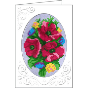Букет полевых цветов Открытка с канвой с нанесенным рисунком и мулине Чарівниця K-07