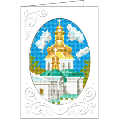 Храм Открытка с канвой с нанесенным рисунком и мулине Чарівниця K-18