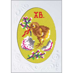Пасхальный цыплёнок Открытка с канвой с нанесенным рисунком и мулине Чарівниця K-20
