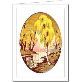 Золотая осень Открытка с канвой с нанесенным рисунком и мулине Чарівниця T-01