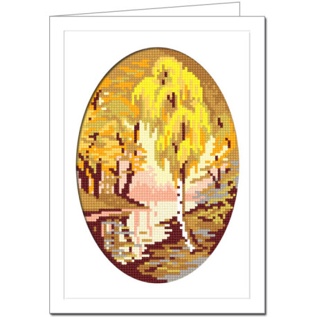 Золота осінь Листівка з канвою з нанесеним малюнком та муліне Чарівниця T-01