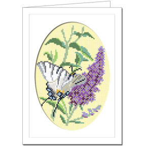 Метелик на буддлеї Листівка з канвою з нанесеним малюнком та муліне Чарівниця T-27