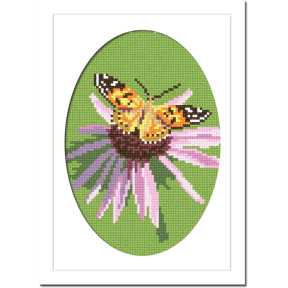 Метелик на ехінацеї Листівка з канвою з нанесеним малюнком та муліне Чарівниця T-33