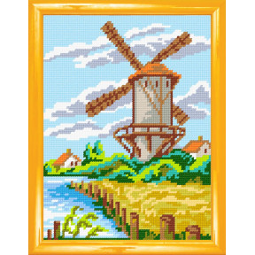Пейзаж «Европейская мельница» Набор для вышивания по канве с рисунком Quick Tapestry TH-18