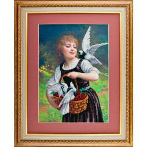 Дівчинка з голубами Атлас з малюнком для часткової вишивки бісером Ангеліка A-525