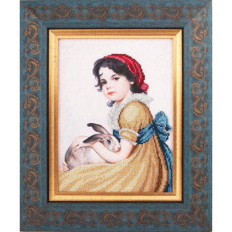 Девушка с кроликом Атлас с рисунком для частичной вышивки бисером Ангеліка A-519