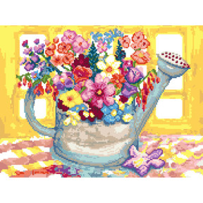 Букет в поливалке на столе Ткань для вышивания с нанесённым рисунком Orchidea O-2429
