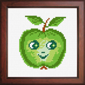 Зелене яблуко з обличчям Тканина для вишивання з нанесеним малюнком Orchidea O-1104