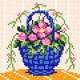 Розовые цветы в синей корзине Ткань для вышивания с нанесённым рисунком Orchidea O-1230