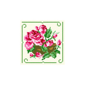 Розовые розы в горшке Ткань для вышивания с нанесённым рисунком Orchidea O-1242