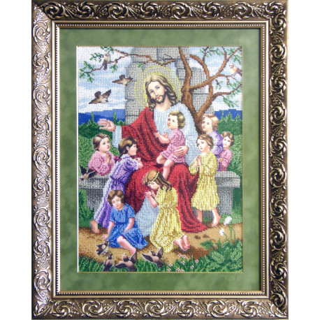 Ісус благословляє дітей Канва з нанесеним малюнком для вишивання бісером БС Солес ІБД-СХ