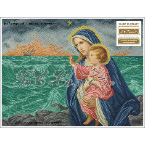 Богородица с Иисусом (морская) Канва с нанесенным рисунком для вышивания бисером БС Солес БІМ-СХ