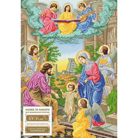 Свята родина (з ангелами) Канва з нанесеним малюнком для вишивання бісером БС Солес СРА-СХ
