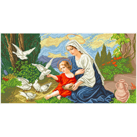 Богородица и голуби (большая) Канва с нанесенным рисунком для вышивания бисером Солес БИГ-В-СХ