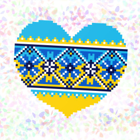 Серце та вишиванка (синя) Флізелін пришивний водорозчинний з малюнком Confetti K-140