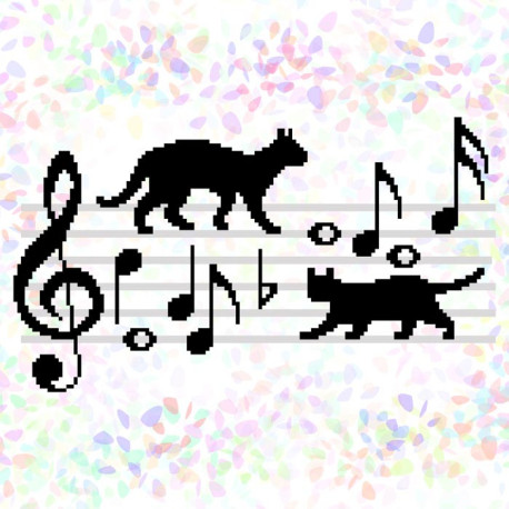 Коты-музыканты (1 фрагмент) Флизелин пришивной водорастворимый с рисунком Confetti K-350