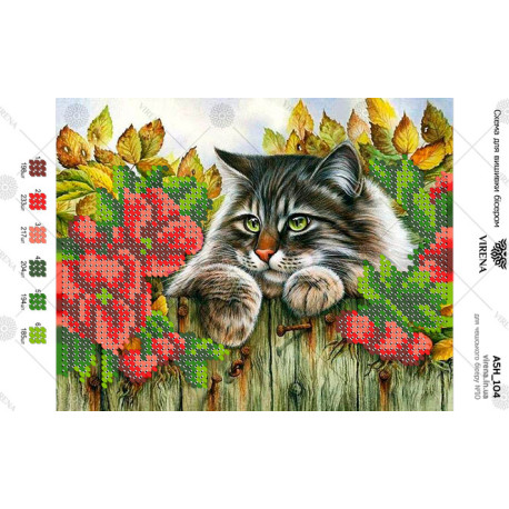 Кот в цветах Схема для вышивки бисером Virena А5Н_104 фото