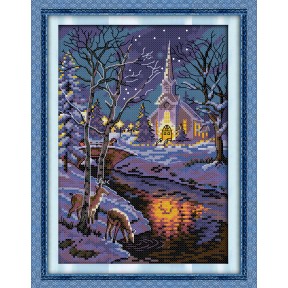 Сцени зимової ночі 2 Набір для вишивання хрестиком з друкованою  схемою на тканині Joy Sunday F937