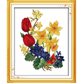 Цветы и бабочка Набор для вышивания крестом с печатной схемой на ткани Joy Sunday H258