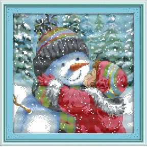 Поцелуй снеговика Набор для вышивания крестом с печатной схемой на ткани Joy Sunday K608