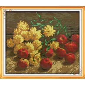 Цветы и яблоки Набор для вышивания крестом с печатной схемой на ткани Joy Sunday J204