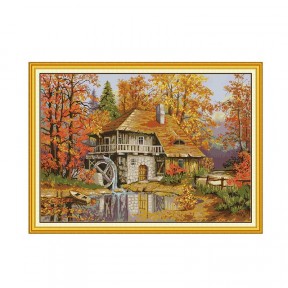 Осенняя водяная мельница Набор для вышивания крестом с печатной схемой на ткани Joy Sunday FA304