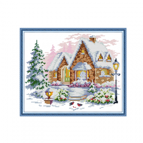 Зимний дом 1  Набор для вышивания крестом с печатной схемой на ткани Joy Sunday FA361