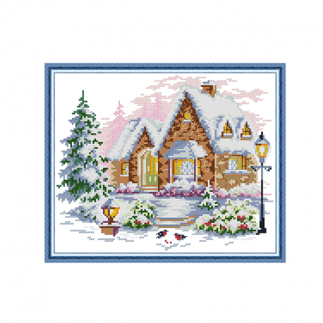 Зимний дом Набор для вышивания крестом с печатной схемой на ткани Joy Sunday FA361