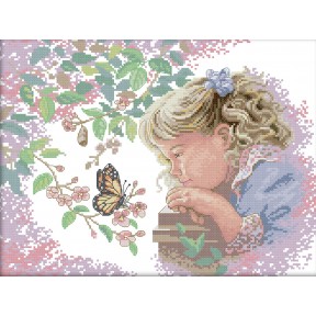 Дівчинка з метеликом Набір для вишивання хрестиком з друкованою схемою на тканині Joy Sunday RA037