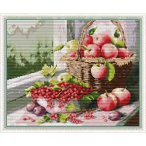 Яблука та вишні Набір для вишивання хрестиком з друкованою схемою на тканині Joy Sunday J549