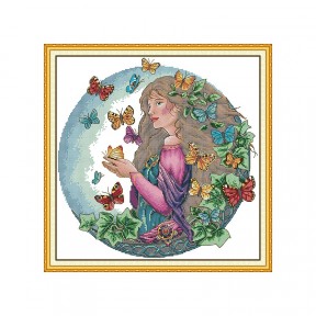 Девушка с бабочками Набор для вышивания крестом с печатной схемой на ткани Joy Sunday RA546