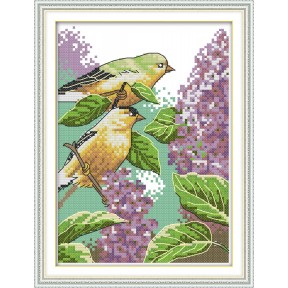 Птички на сирени Набор для вышивания крестом с печатной схемой на ткани Joy Sunday DA144