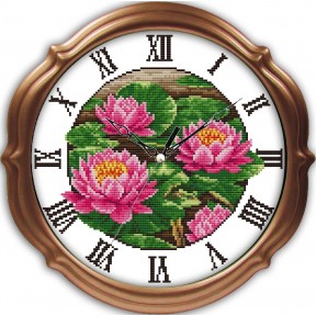 Рожевий лотос-годинник Набір для вишивання хрестиком з