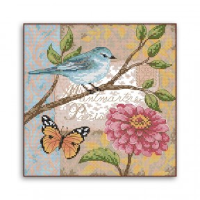 Птица и цветок Набор для вышивания крестом с печатной схемой на ткани Joy Sunday DA504