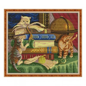 Любопытные котята Набор для вышивания крестом с печатной схемой на ткани Joy Sunday DA667