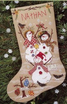 Набор для вышивания сапога Dimensions 07962 3 Snowmen Stocking 07962 фото