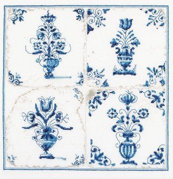 Набір для вишивання хрестиком Antique Tiles. Flower Vases Linen Thea Gouverneur 483 gouverneur_483 фото