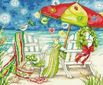 Набір для вишивання Dimensions 70-08948 Christmas Beach Chairs / Різдвяні пляжні стільці 70-08948 фото