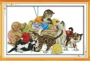 Кошки играют Набор для вышивания крестом с печатной схемой на ткани Joy Sunday D762 D762JS фото