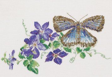 Набір для вишивання хрестиком Butterfly-Clematis Linen Thea Gouverneur 438 gouverneur_438 фото
