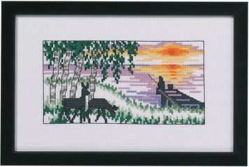 Набір для вишивання "Олені і рибак (Deer & fisherman)" PERMIN 92-3184 фото